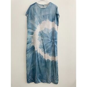 Allsaints Etta Mariana Dress Women US 10 Blue Watercolor Silk Maxi Flowy Shift